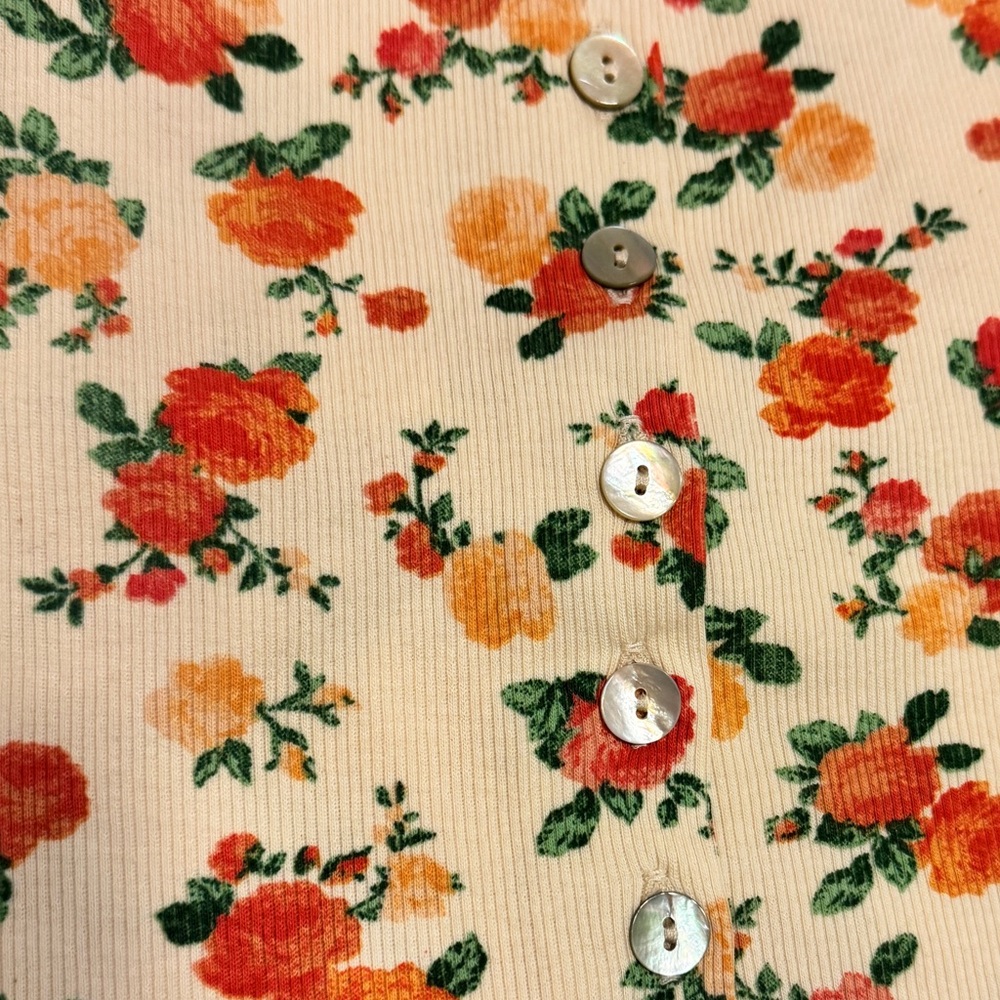 Rouje XS, Cream/Orange Floral Button-Front Long Sleeve Tee - Picture 6 of 6